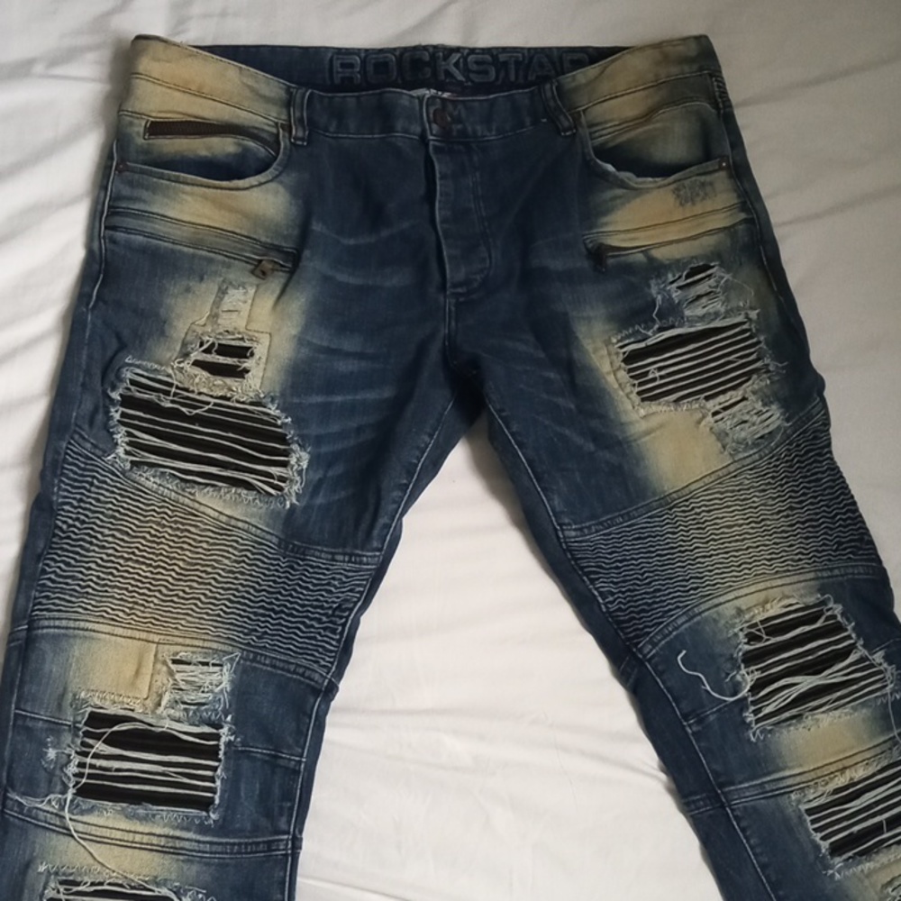 Rockstar jeans size 40 blue and biege